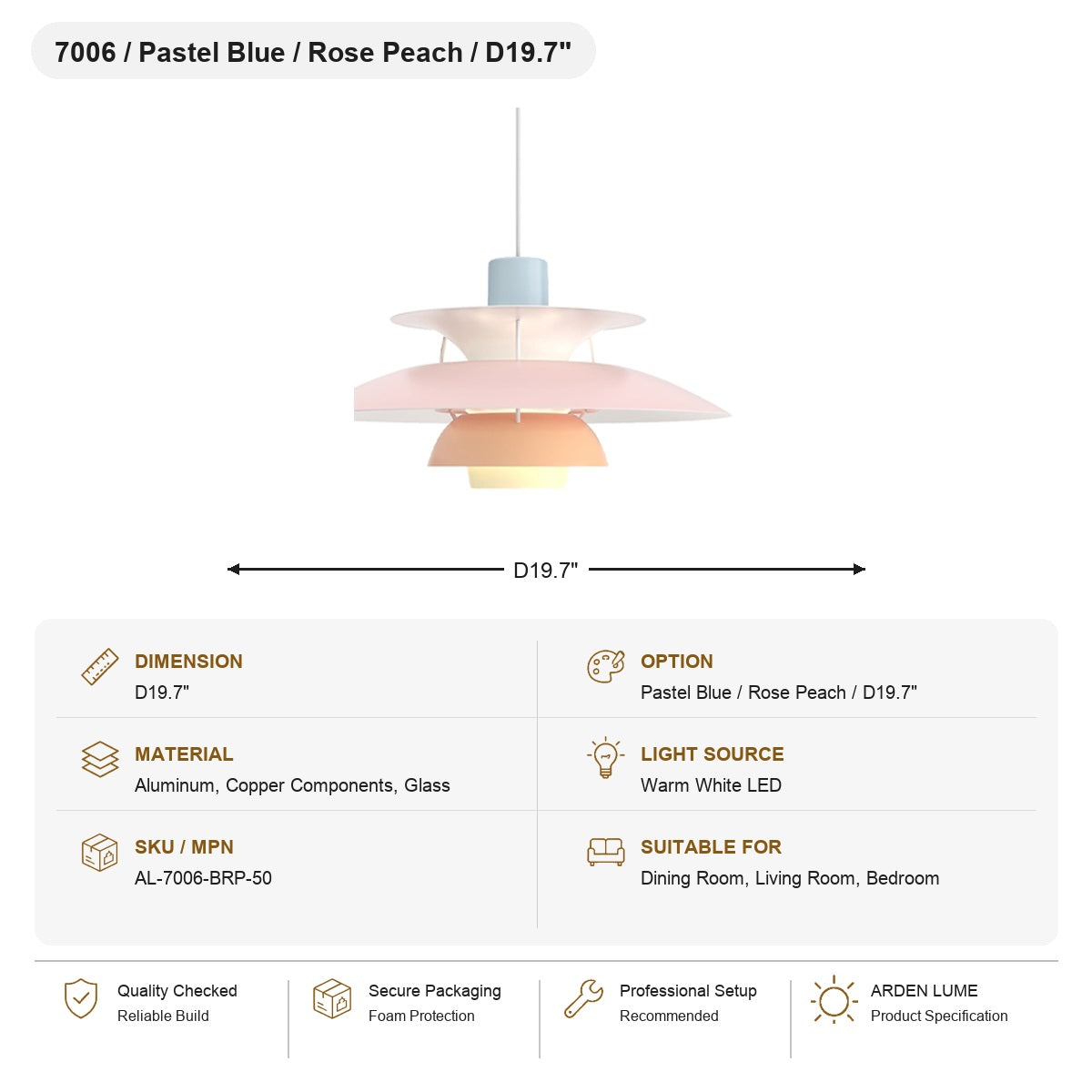 PH5 Layered Metal Pendant Light SKU AL-7006-BRP-50