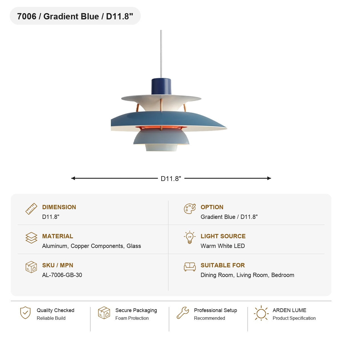 PH5 Layered Metal Pendant Light SKU AL-7006-GB-30