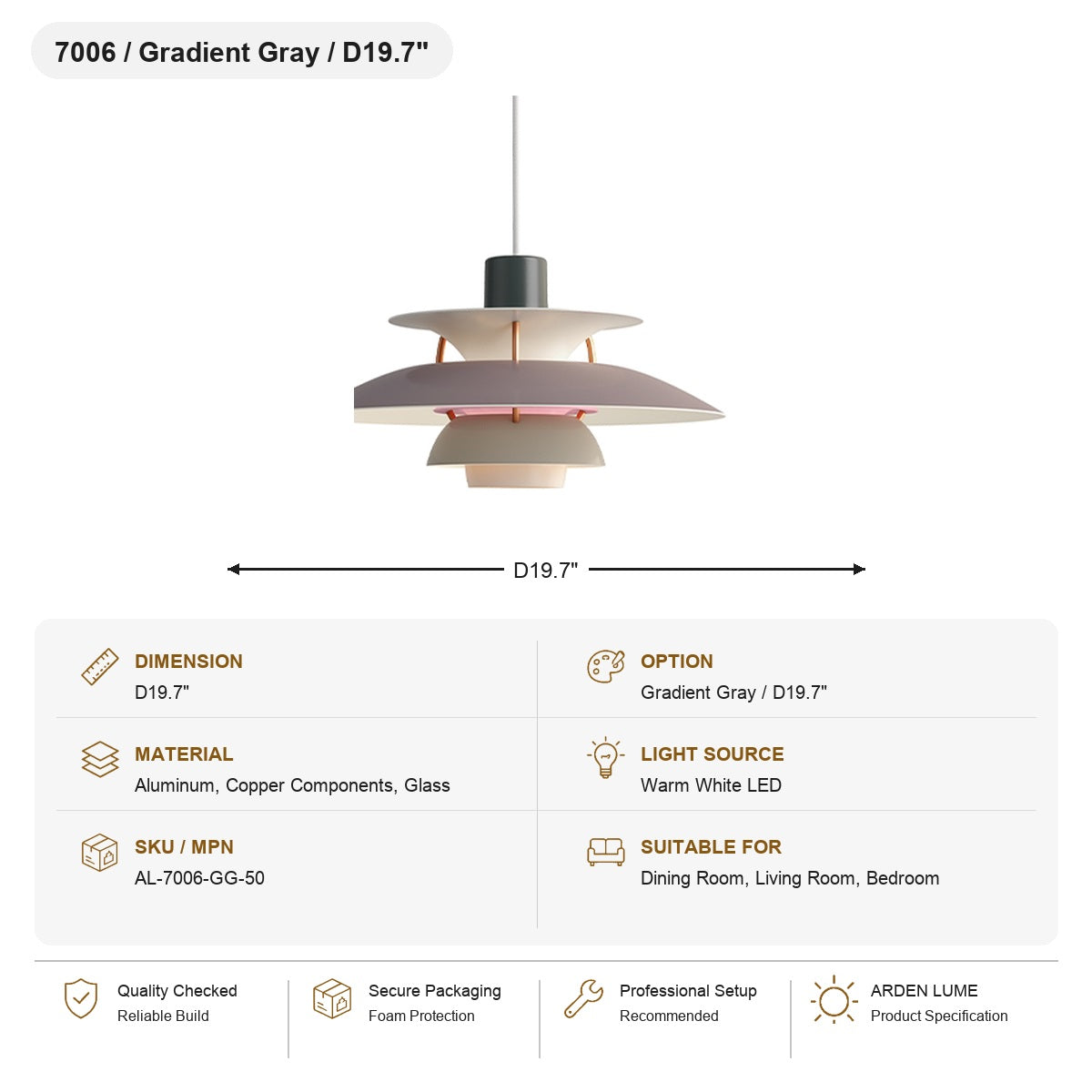 PH5 Layered Metal Pendant Light SKU AL-7006-GG-50