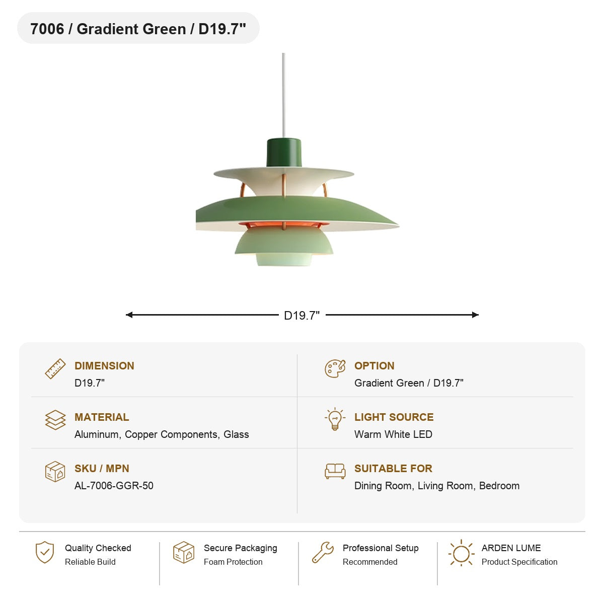 PH5 Layered Metal Pendant Light SKU AL-7006-GGR-50