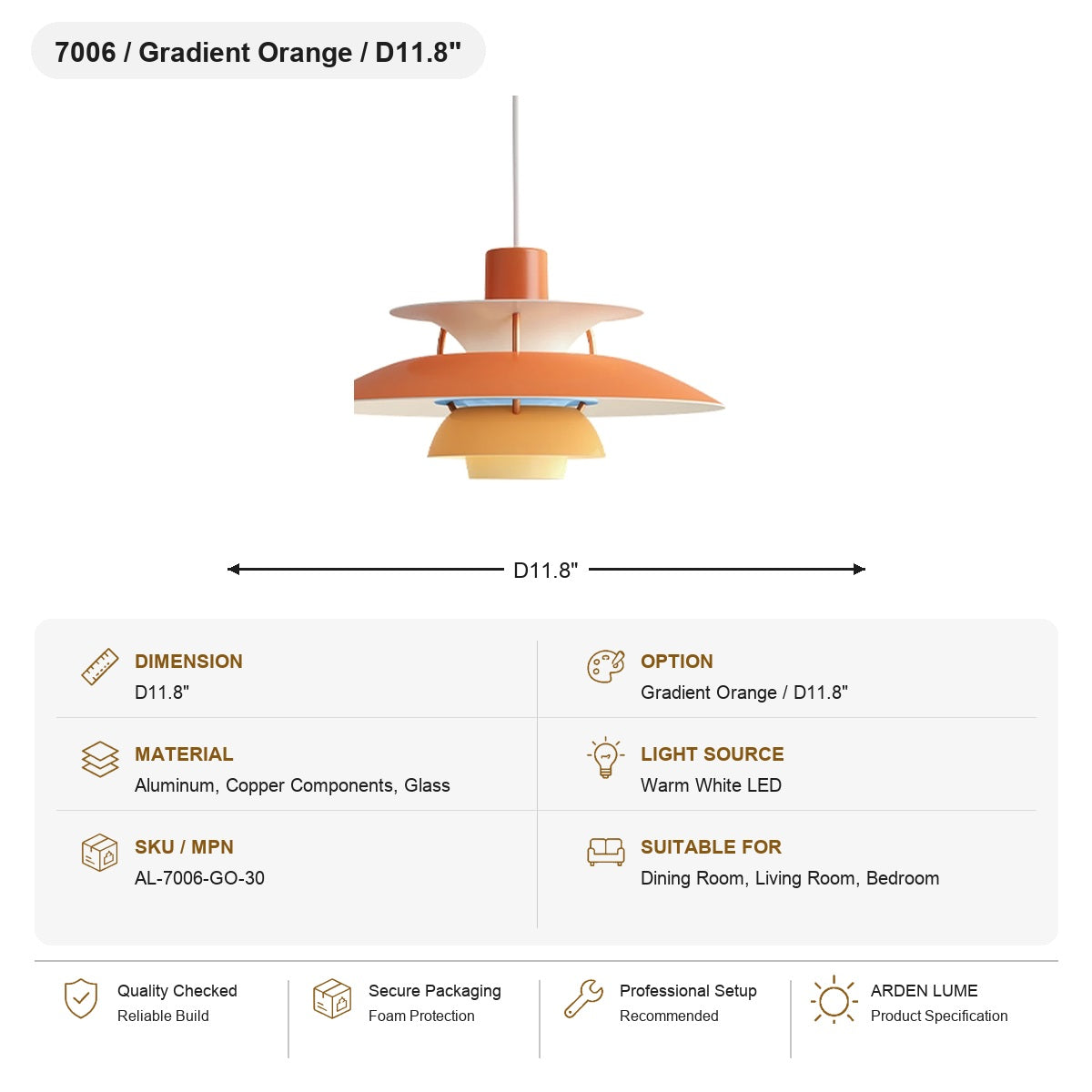PH5 Layered Metal Pendant Light SKU AL-7006-GO-30
