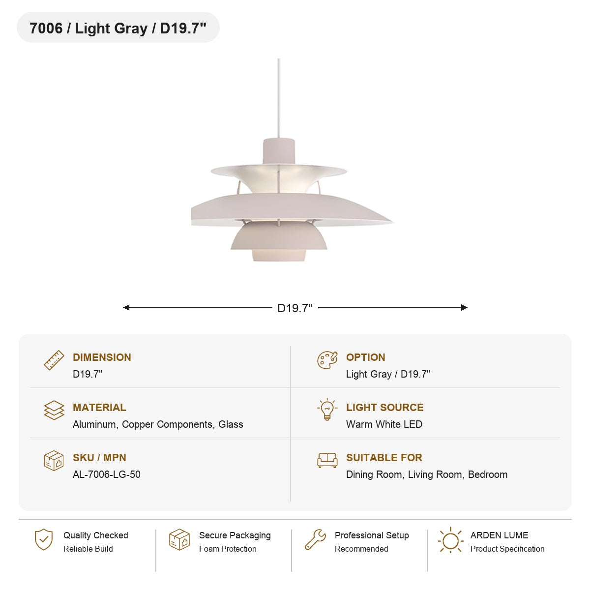 PH5 Layered Metal Pendant Light SKU AL-7006-LG-50