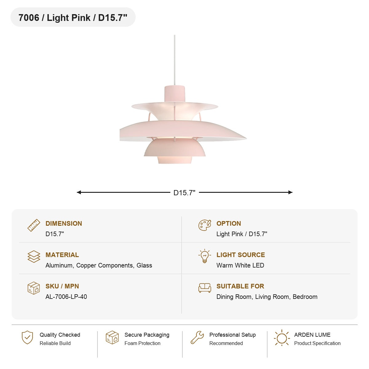 PH5 Layered Metal Pendant Light SKU AL-7006-LP-40