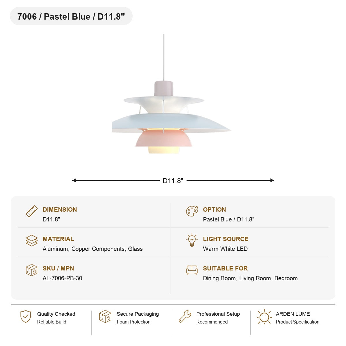PH5 Layered Metal Pendant Light SKU AL-7006-PB-30