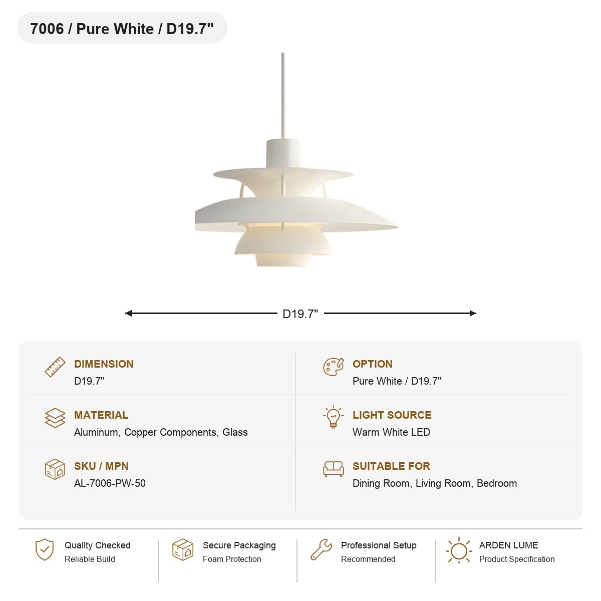 PH5 Layered Metal Pendant Light SKU AL-7006-PW-50