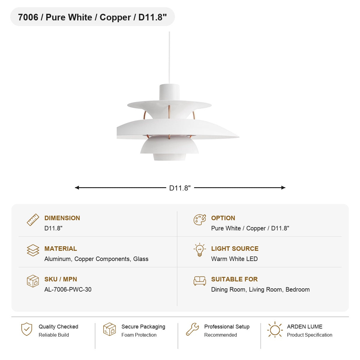 PH5 Layered Metal Pendant Light SKU AL-7006-PWC-30