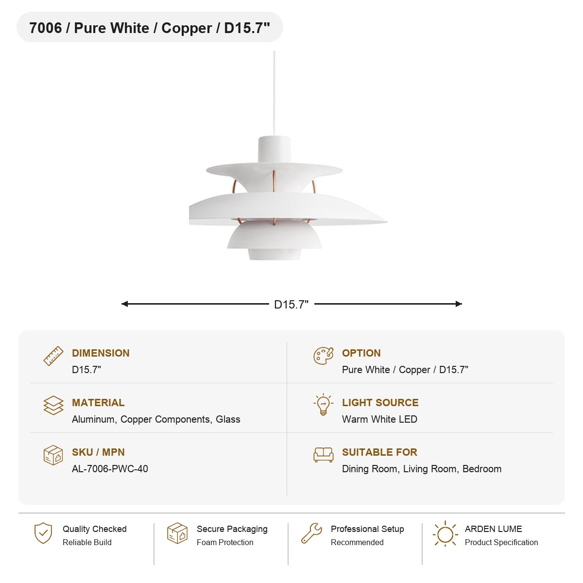 PH5 Layered Metal Pendant Light SKU AL-7006-PWC-40