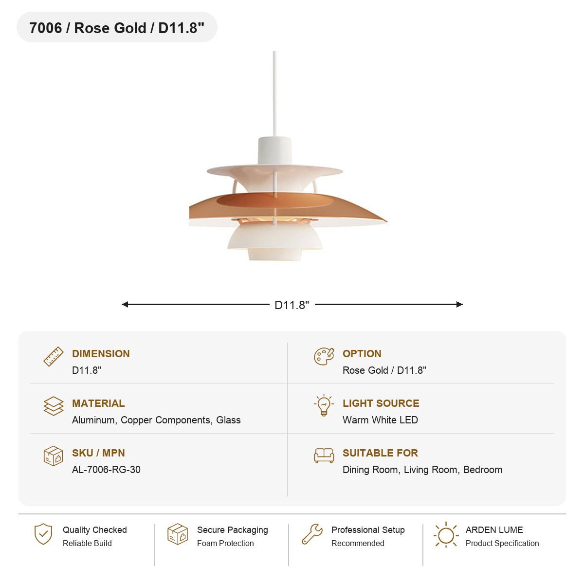 PH5 Layered Metal Pendant Light SKU AL-7006-RG-30