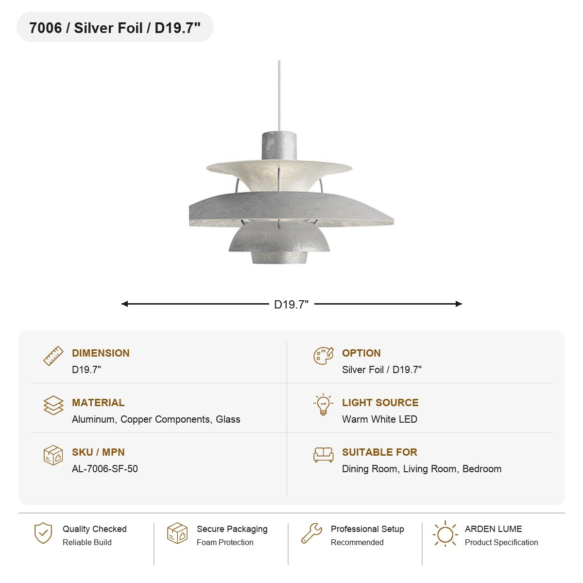 PH5 Layered Metal Pendant Light SKU AL-7006-SF-50