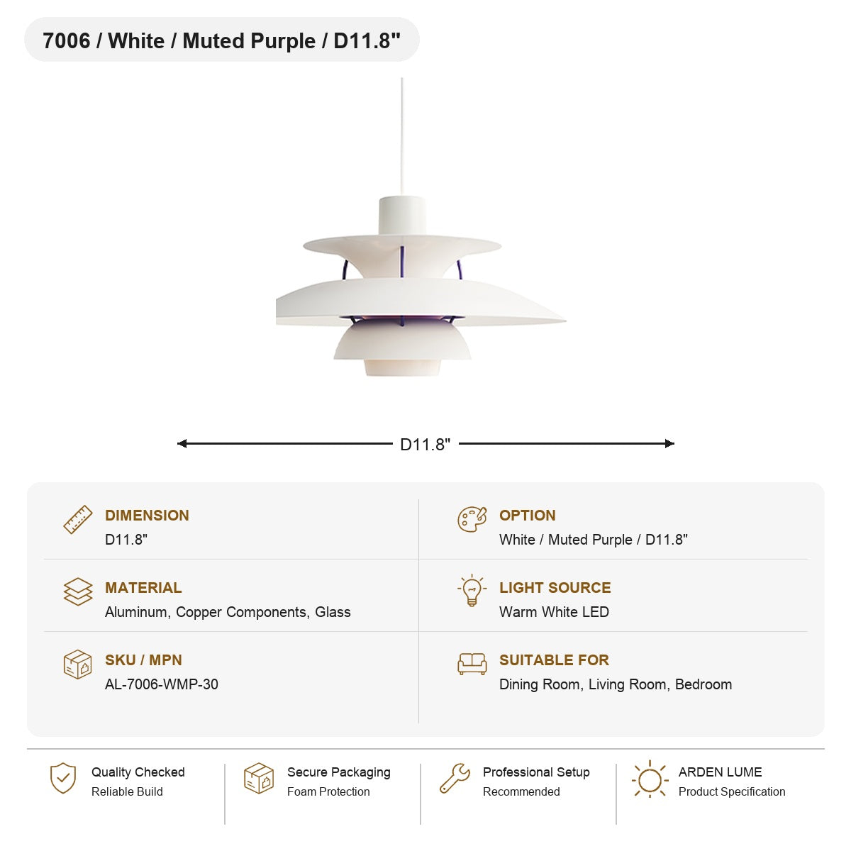 PH5 Layered Metal Pendant Light SKU AL-7006-WMP-30