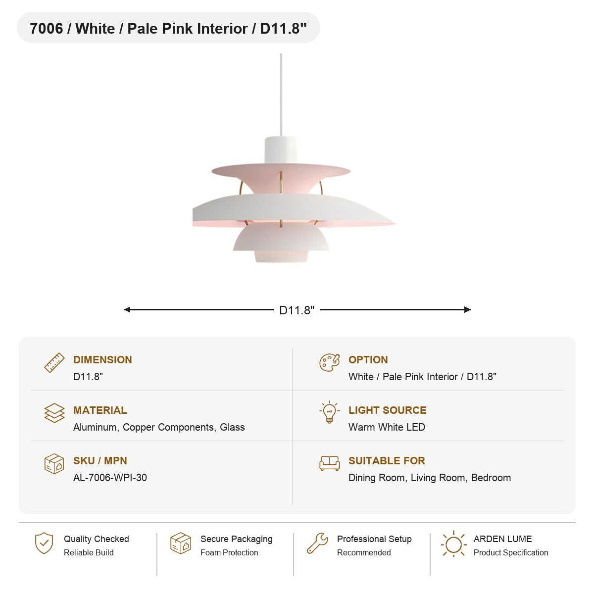 PH5 Layered Metal Pendant Light SKU AL-7006-WPI-30