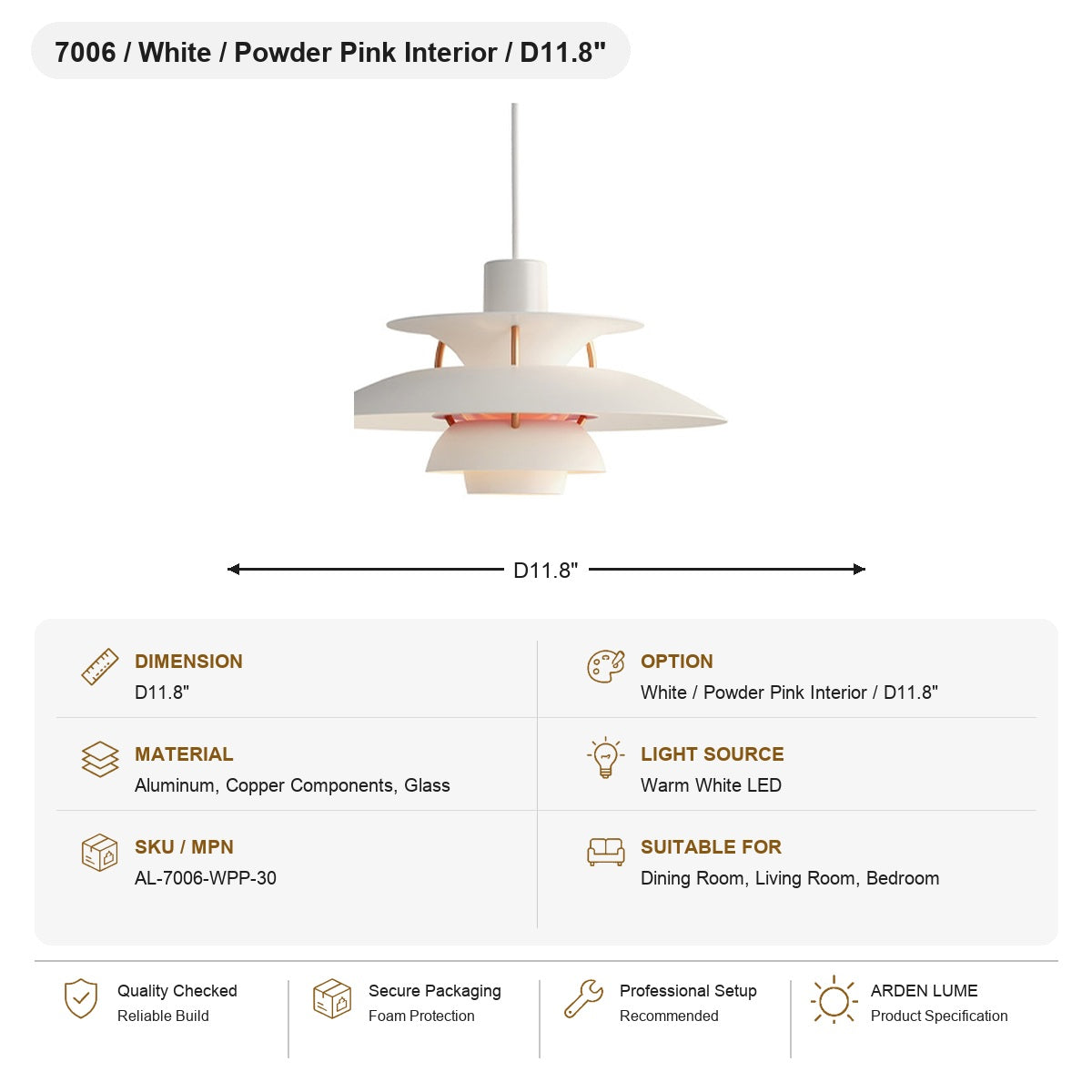 PH5 Layered Metal Pendant Light SKU AL-7006-WPP-30
