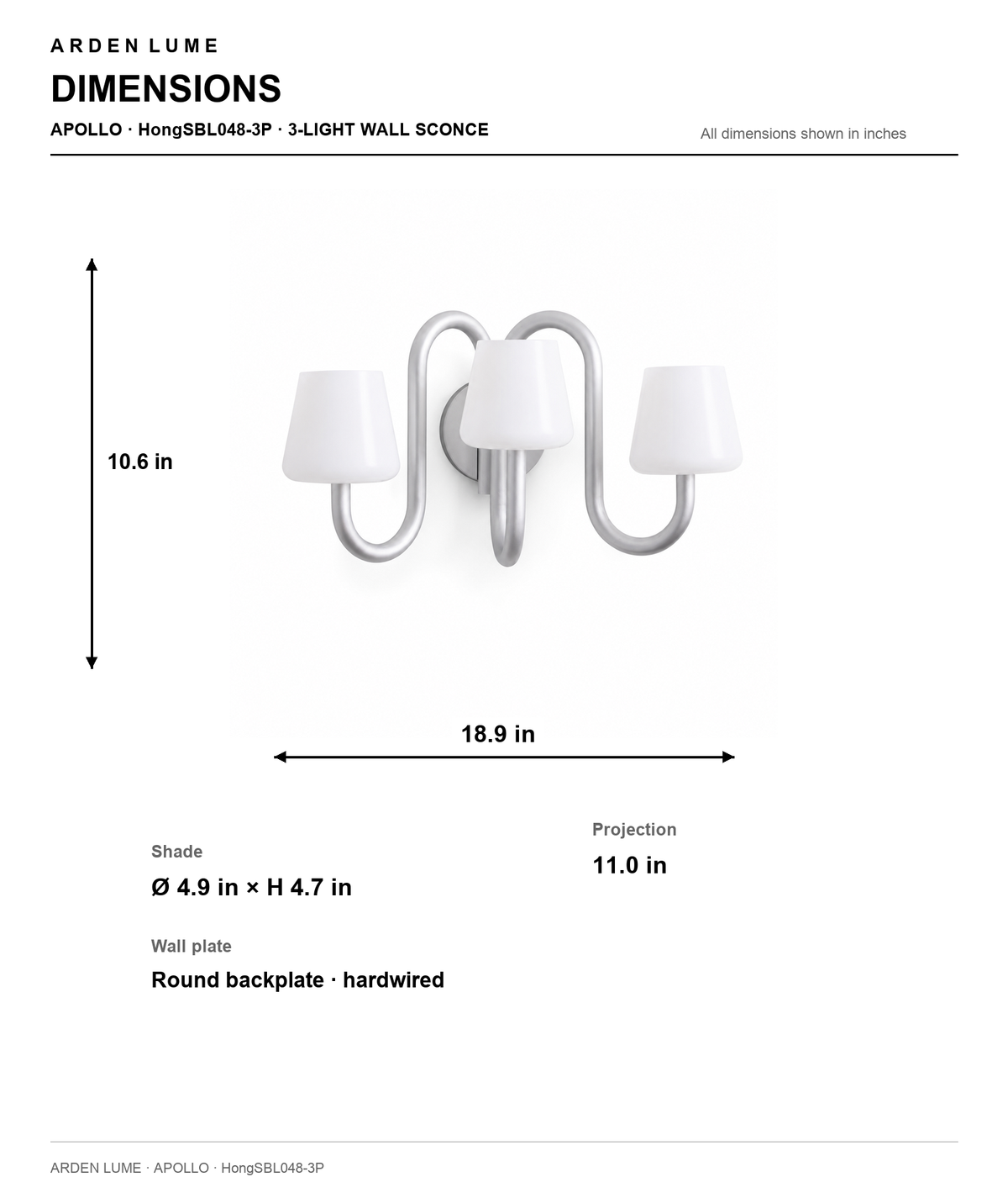Apollo Gray Aluminum and Opal Glass Wall Sconce dimensions — Default Title