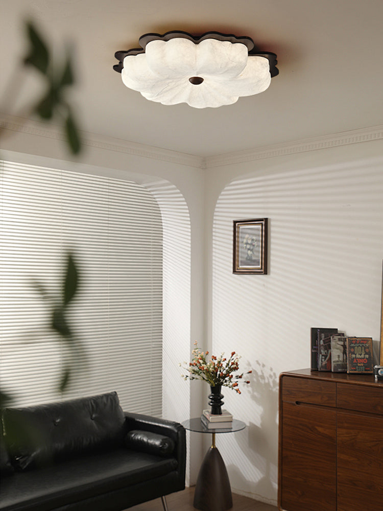 Mulberry silk flower ceiling light in a sitting room