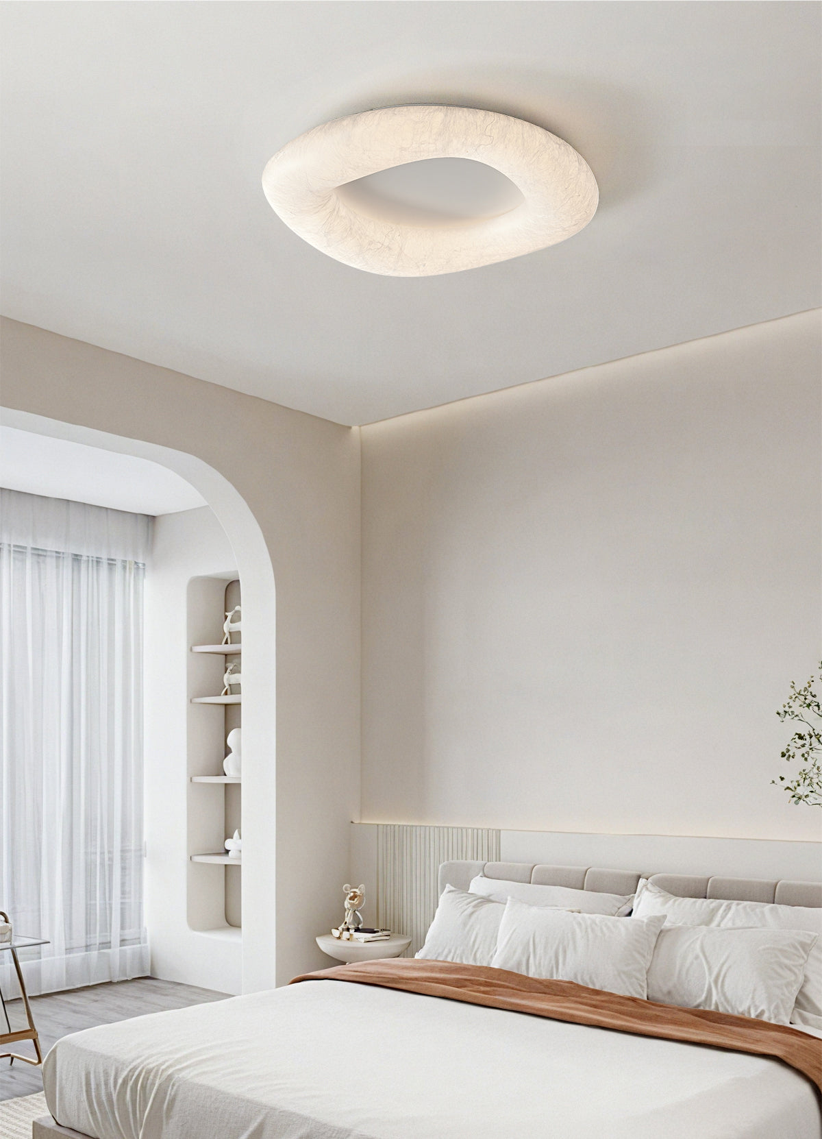 Mulberry silk ring ceiling light in a bright bedroom