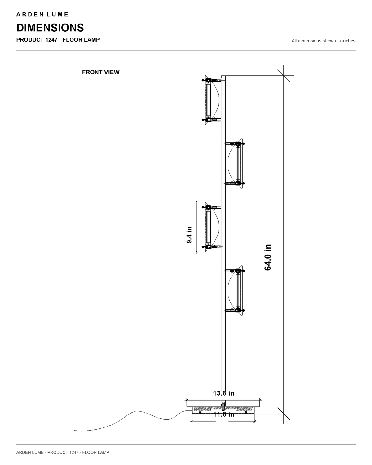 Modern smoked glass brass floor lamp Product 1247 dimensions
