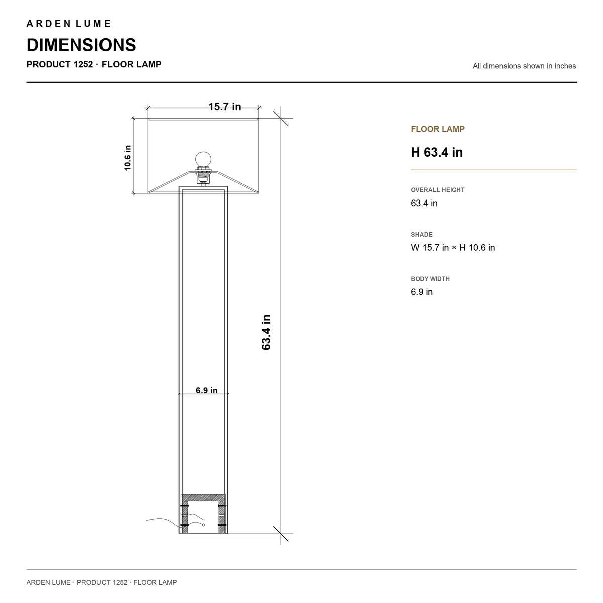 Modern copper-frame floor lamp Product 1252 dimensions