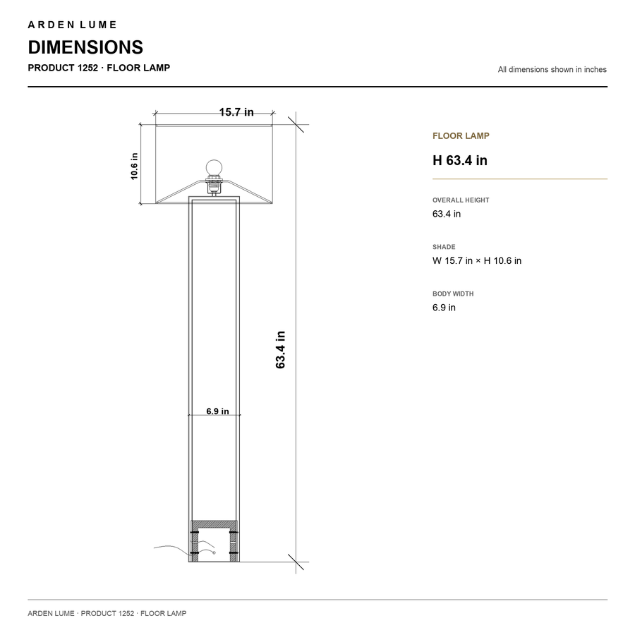 Modern copper-frame floor lamp Product 1252 dimensions