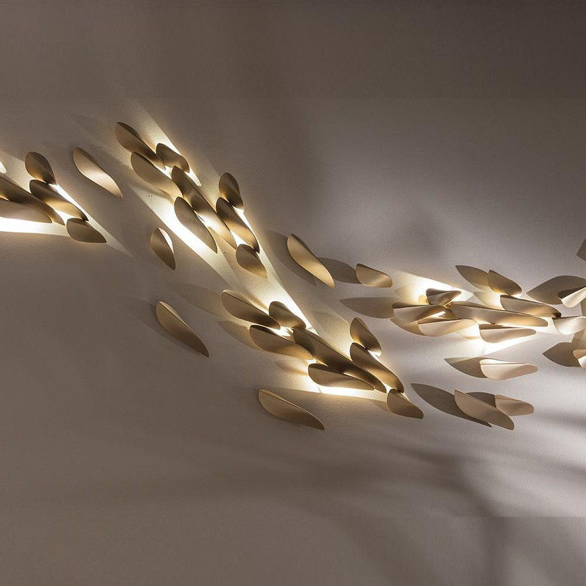 1273 large brass leaf wall light close installed view