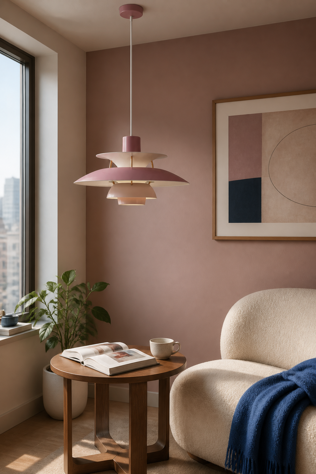 7006 Rose Pink pendant in a colorful reading corner