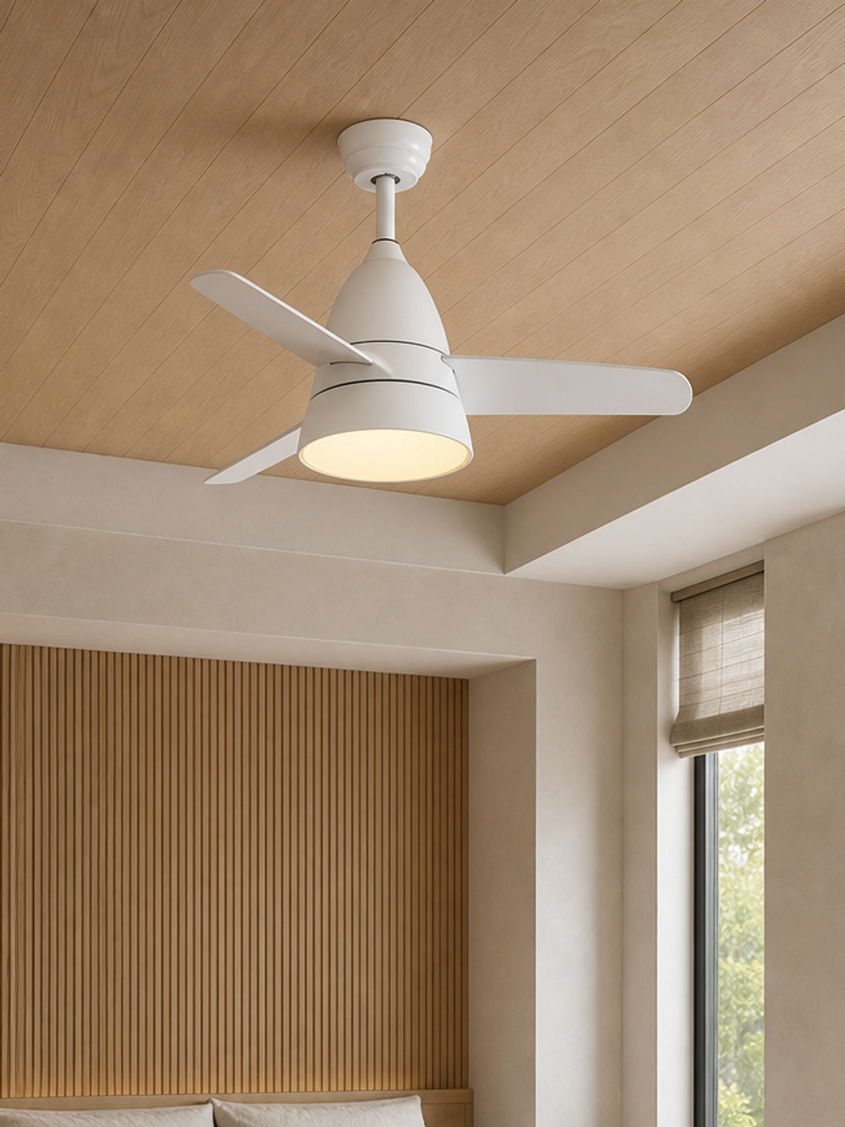 All-White Compact Ceiling Fan with Light - FAN931-03 — desktop collection card lifestyle image