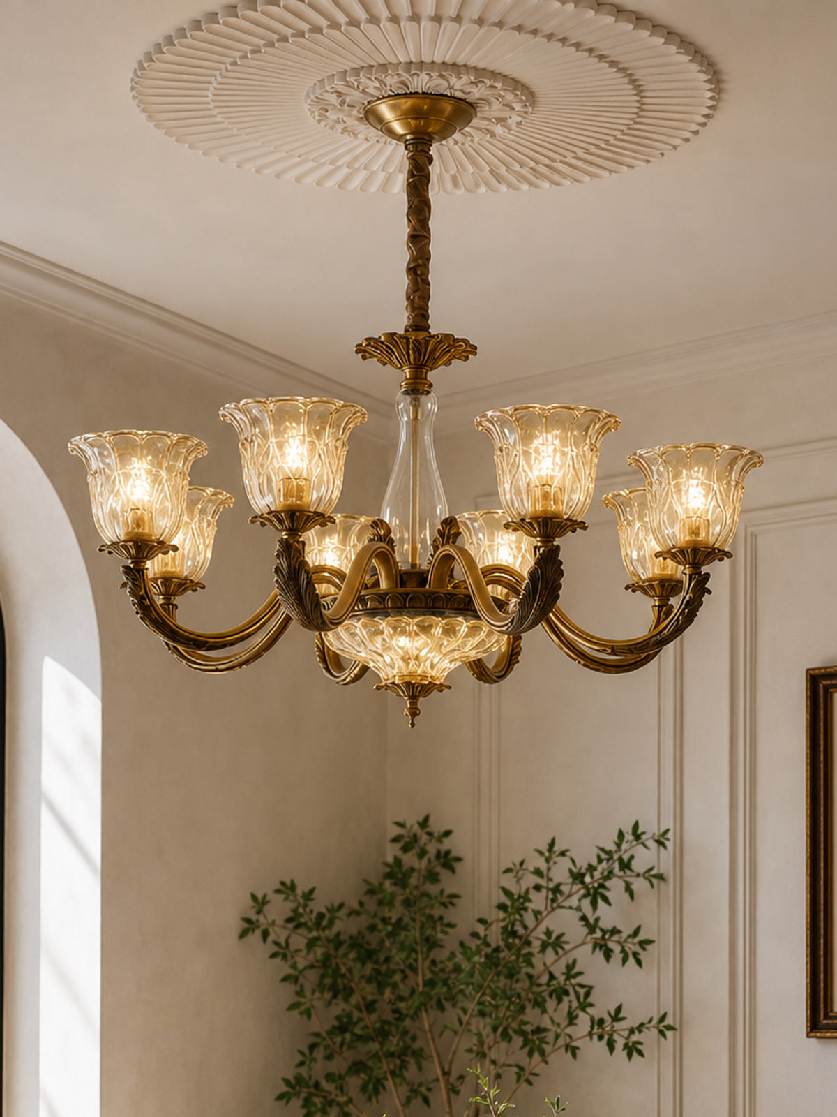 Antique Brass Fluted Glass Chandelier — desktop collection card lifestyle image