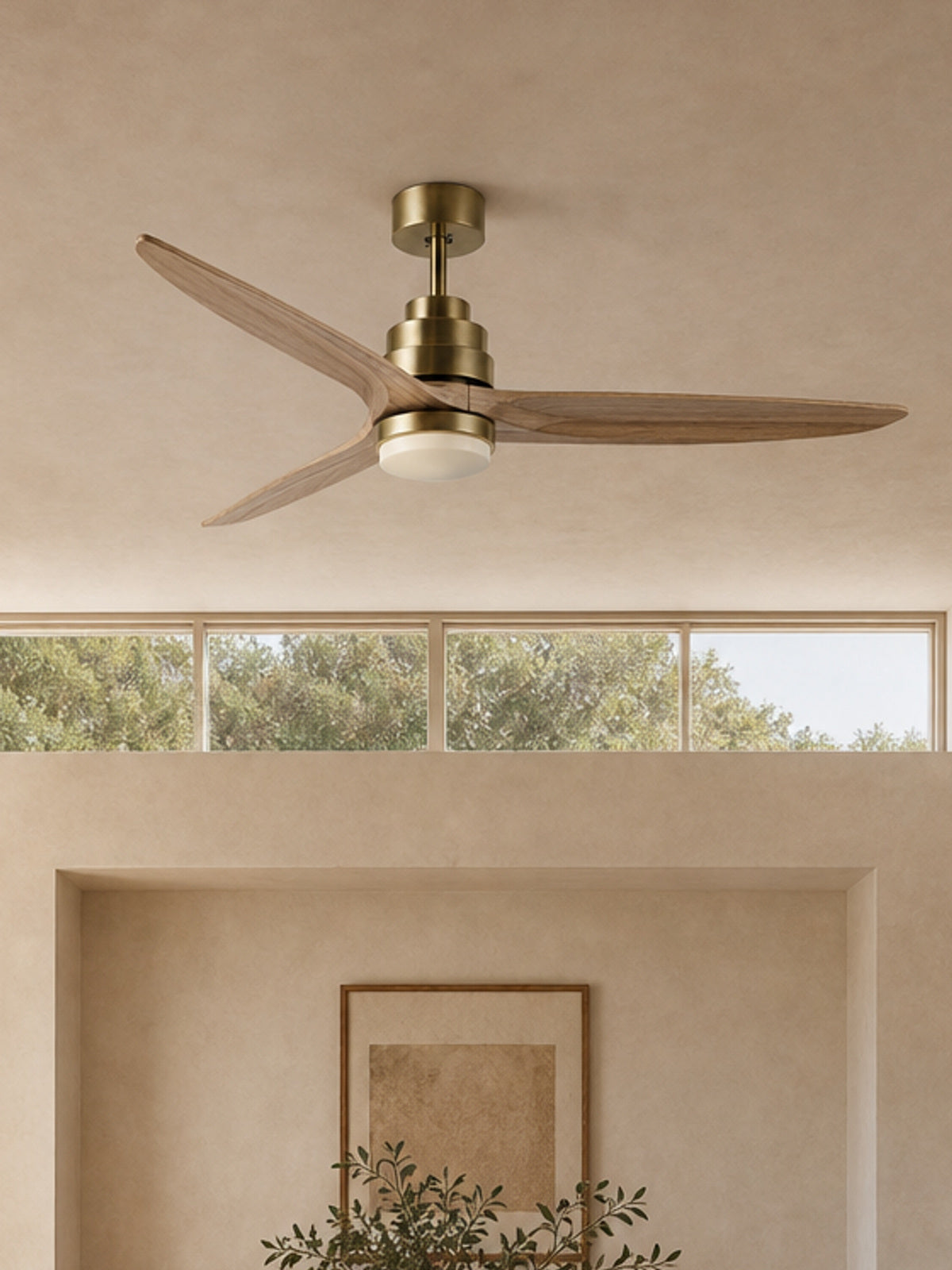 Antique Brass and Natural Wood Ceiling Fan with Light - FAN926-B-01 — desktop collection card lifestyle image