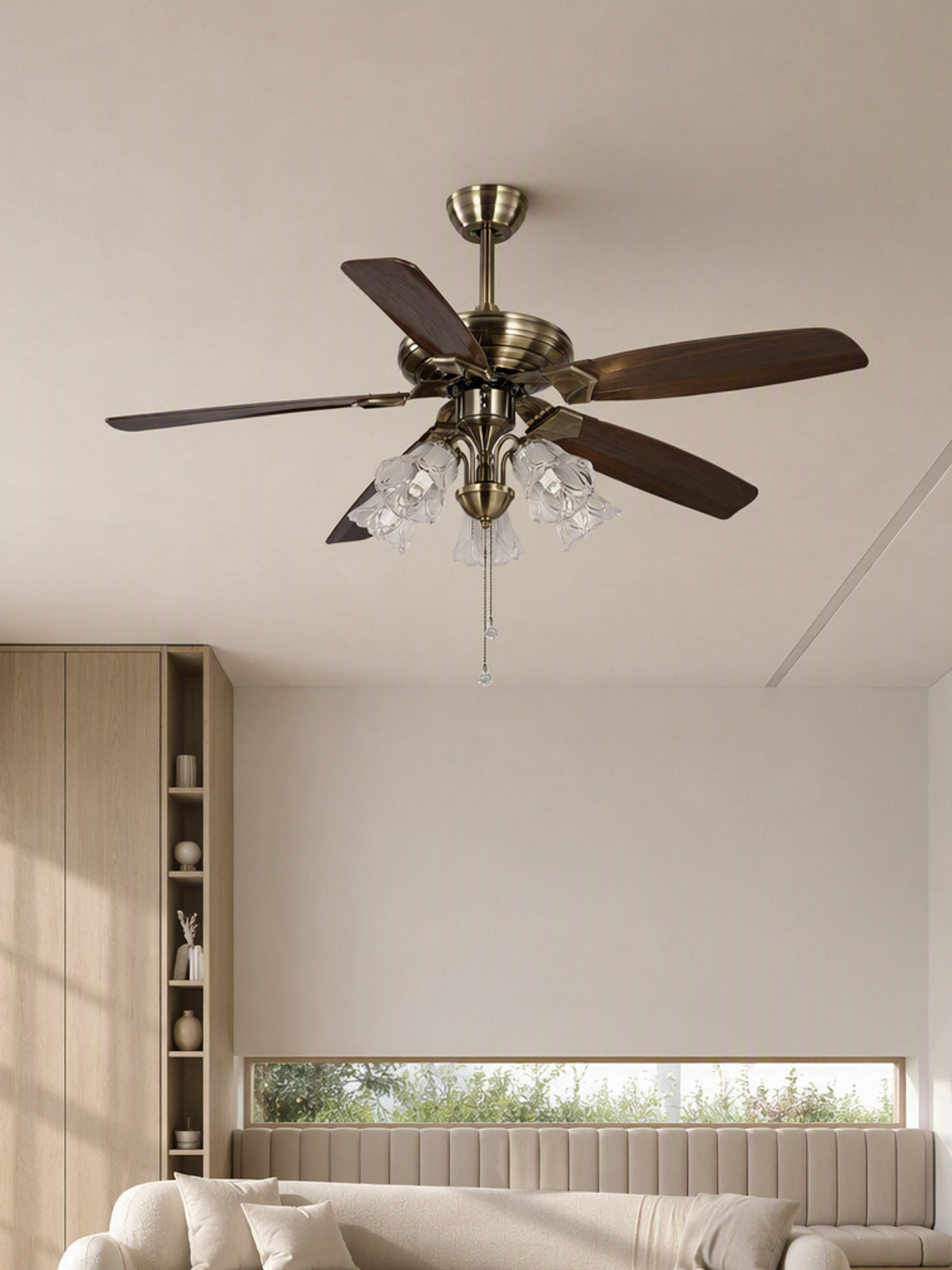 Antique Brass Pull-Chain Ceiling Fan with Five Lights - FAN932-01 — desktop collection card lifestyle image