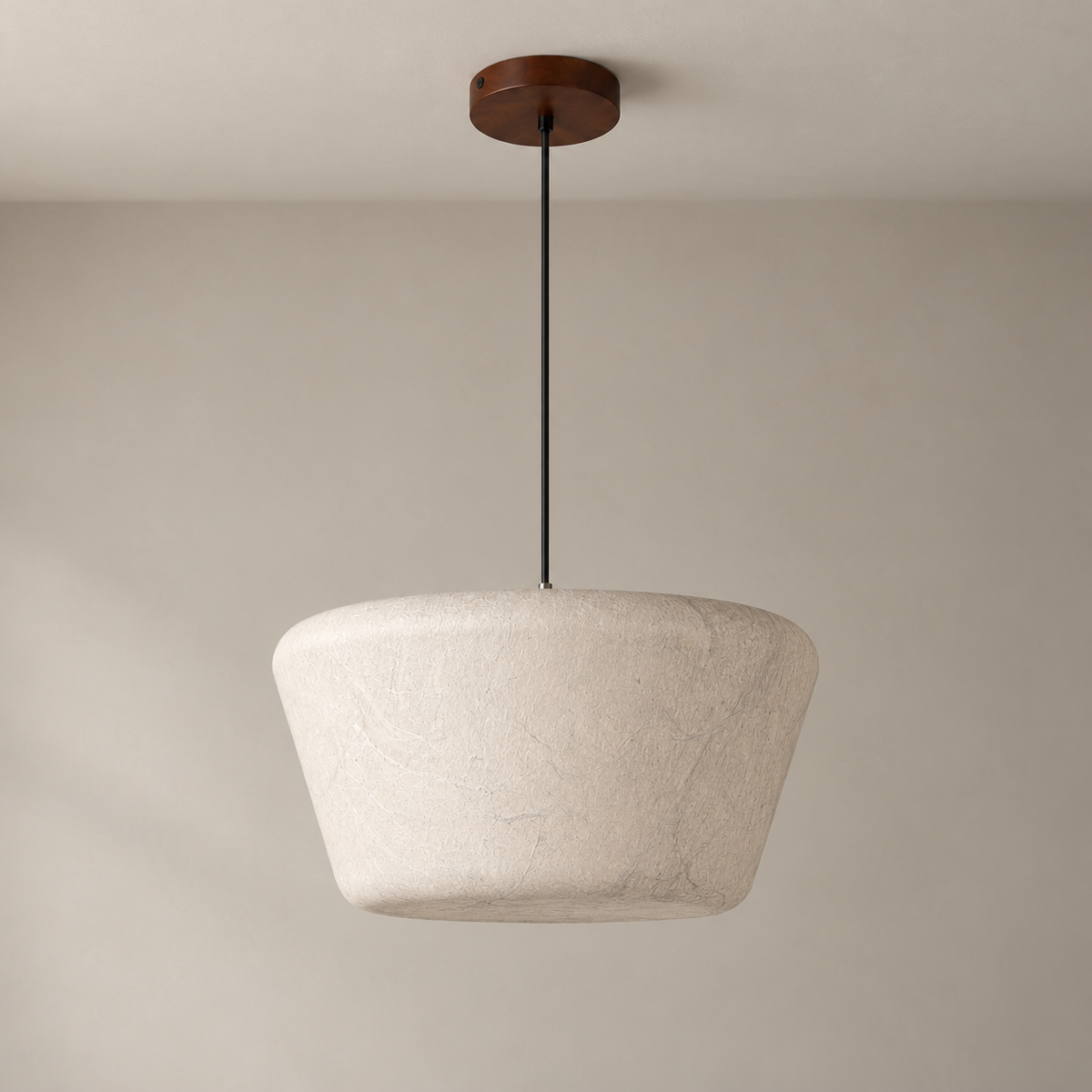 Arelmive unlit natural mulberry silk pendant with walnut-colored ash wood canopy