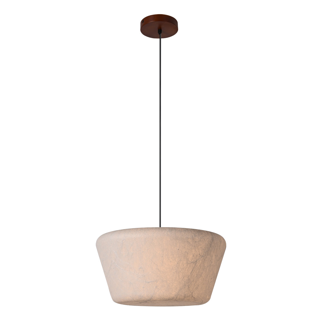 Complete illuminated Arelmive silk pendant on a white background