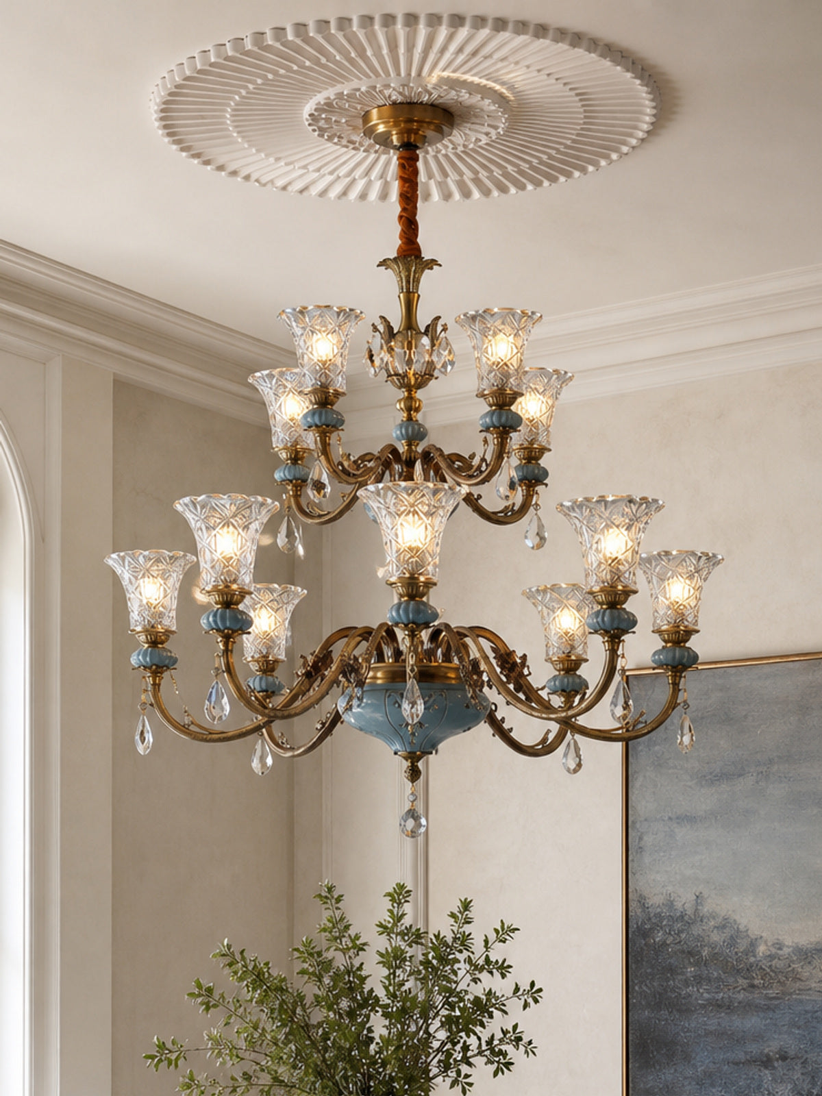 Blue Glazed Ceramic Two-Tier Chandelier — desktop collection card lifestyle image