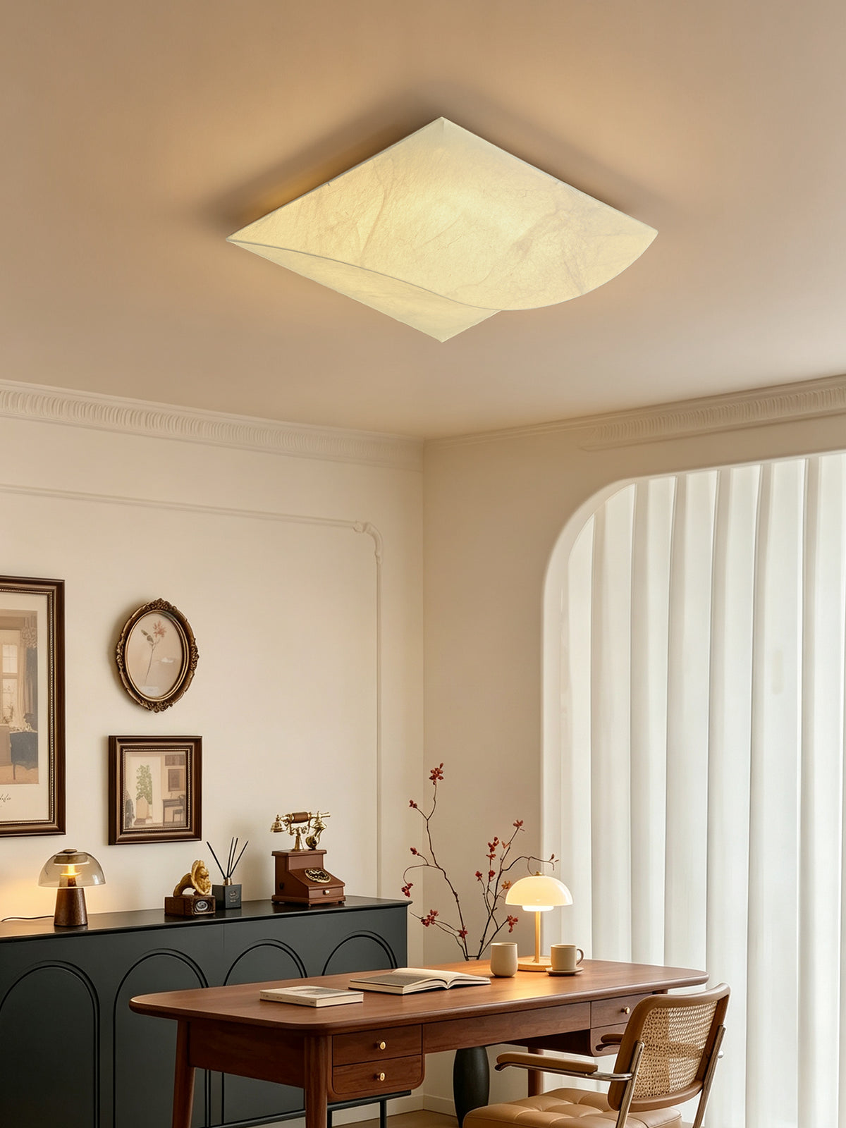 Cocivale Mulberry Silk Single-Curve Ceiling Light — original room setting
