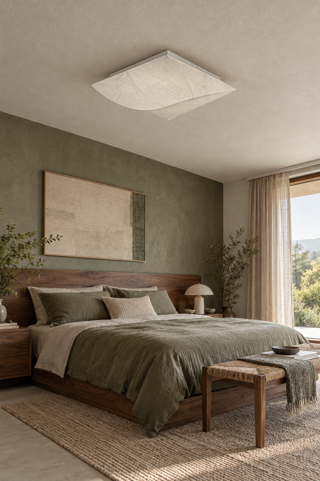 Cocivale Mulberry Silk Single-Curve Ceiling Light — room setting with light off