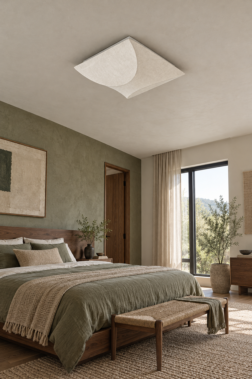Cocivale Mulberry Silk Double-Curve Ceiling Light — room setting with light off
