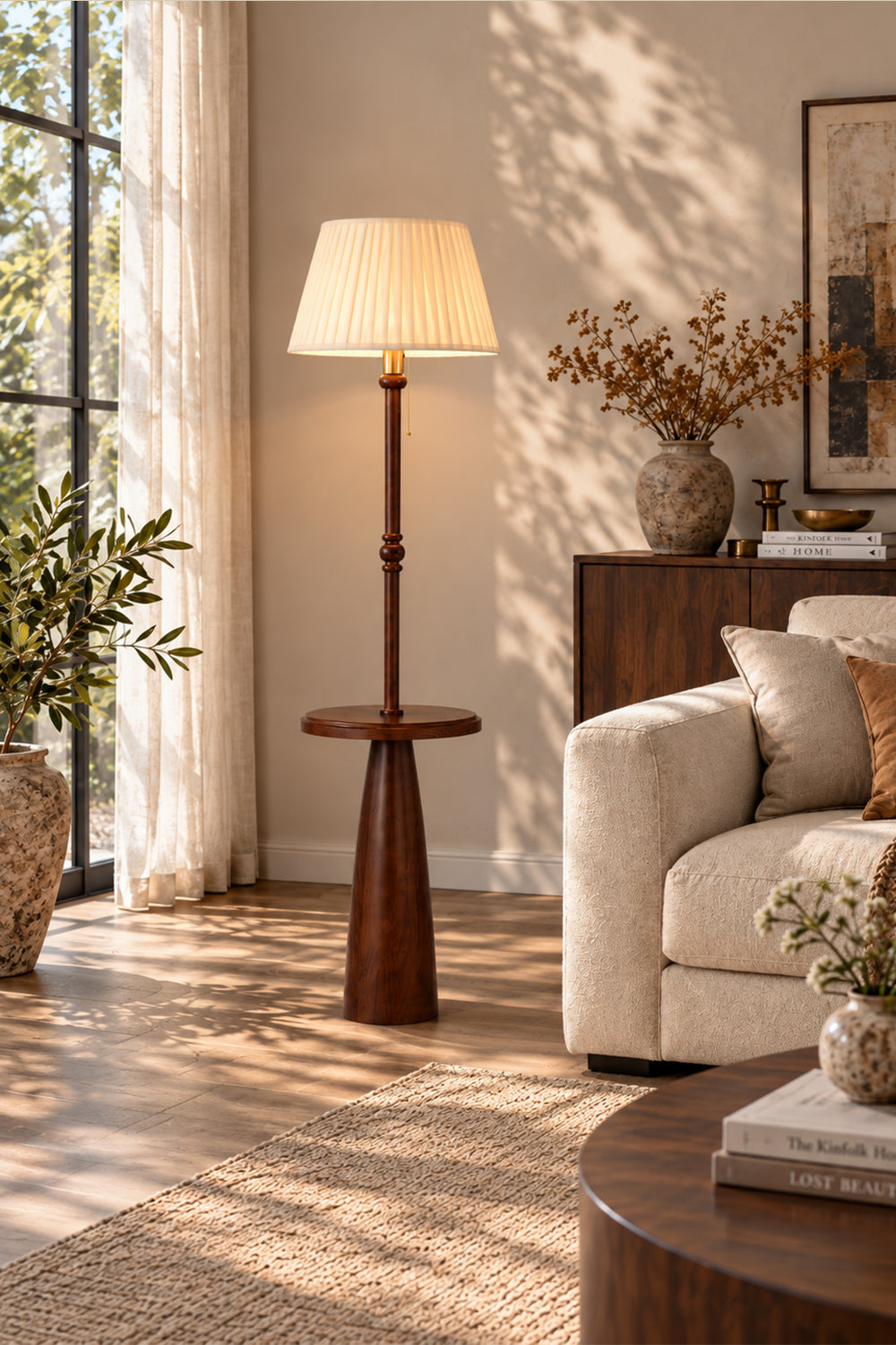 Ornvale - Pleated floor lamp in a wider original daylight living-room scene