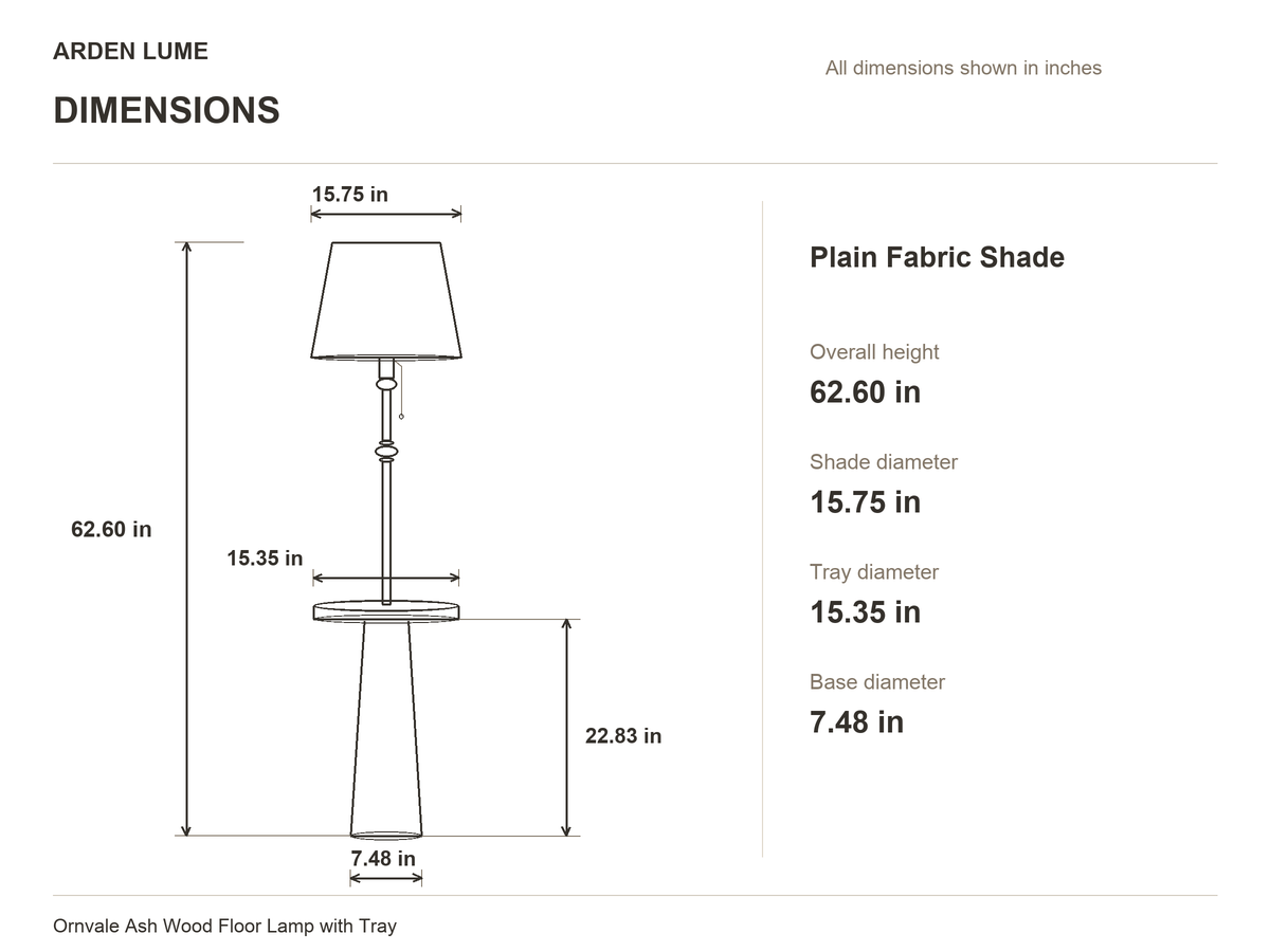 Ornvale Plain Fabric floor-lamp dimensions in inches
