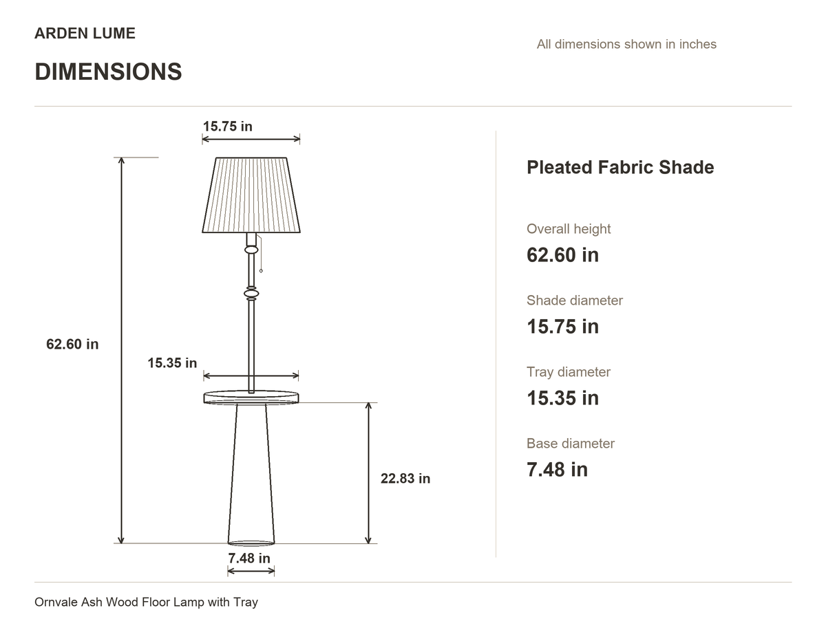 Ornvale Pleated Fabric floor-lamp dimensions in inches