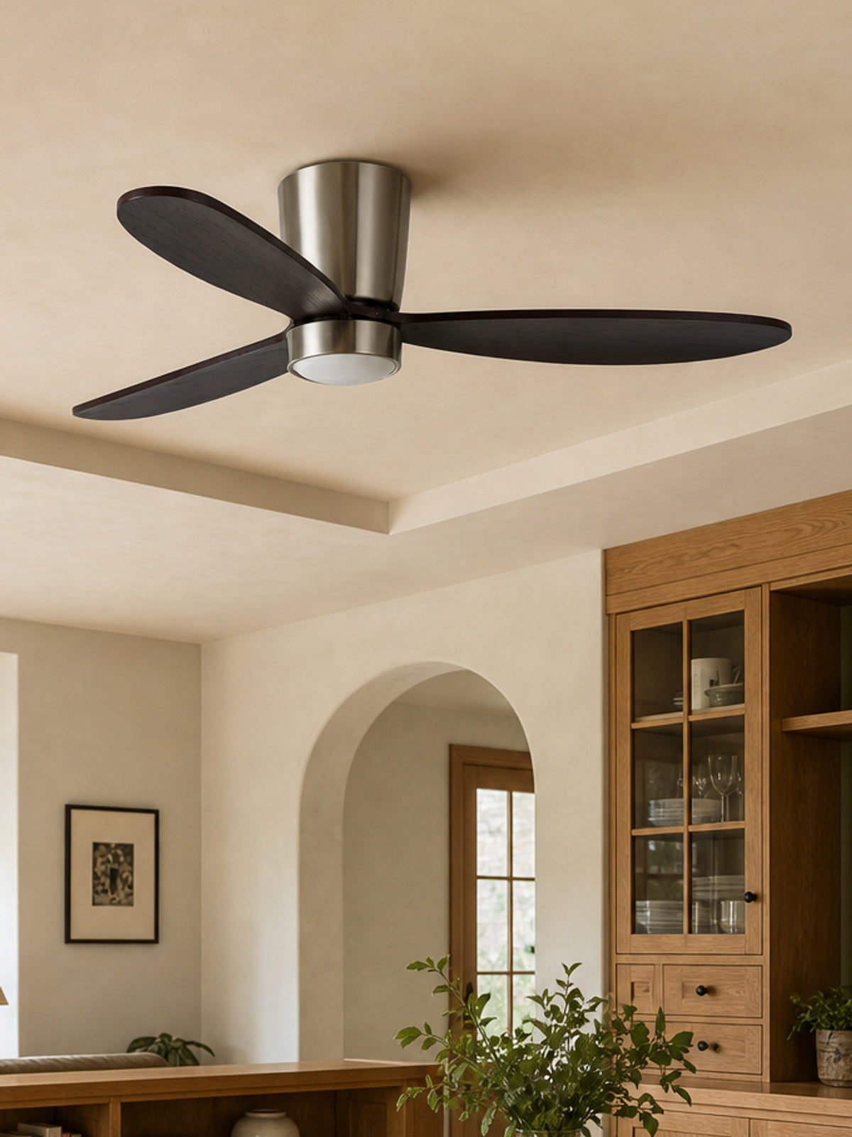 Dark Walnut Low-Profile Ceiling Fan with Light - FAN923-B-02 — desktop collection card lifestyle image