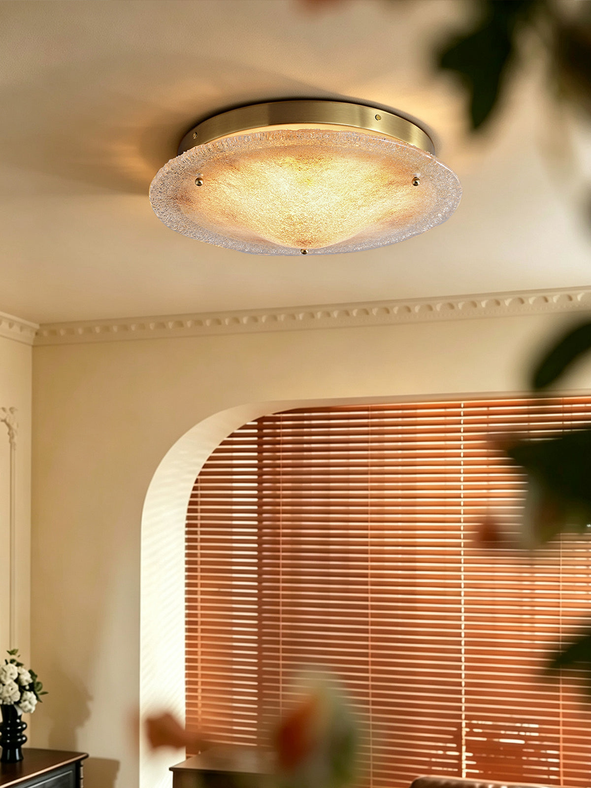 Gold hand-fired glass ceiling light — flush ceiling mounting detail