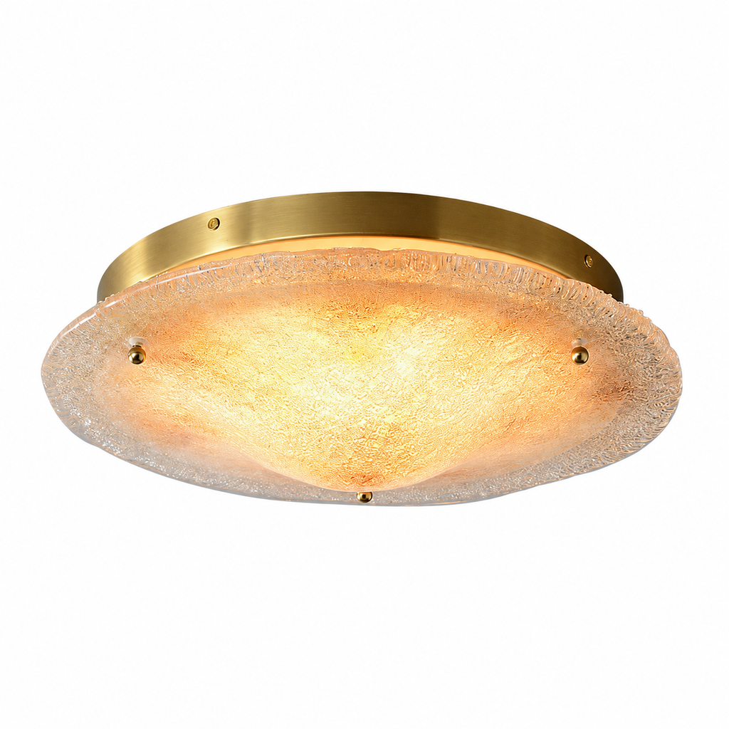 Velrithen 13.8 in gold glass ceiling light, complete fixture on white
