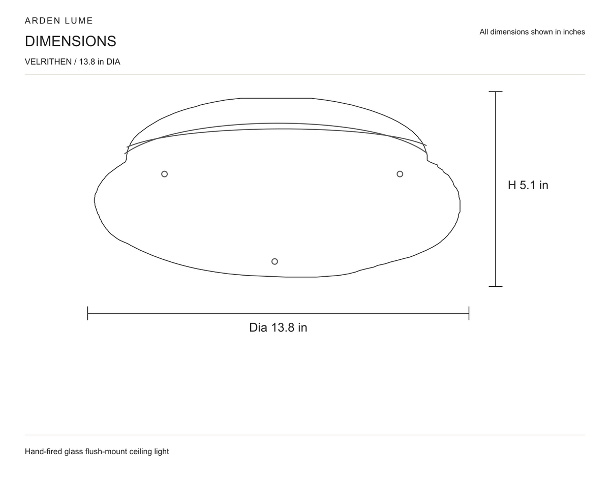 Velrithen 13.8 in Dia x 5.1 in H dimensions in inches