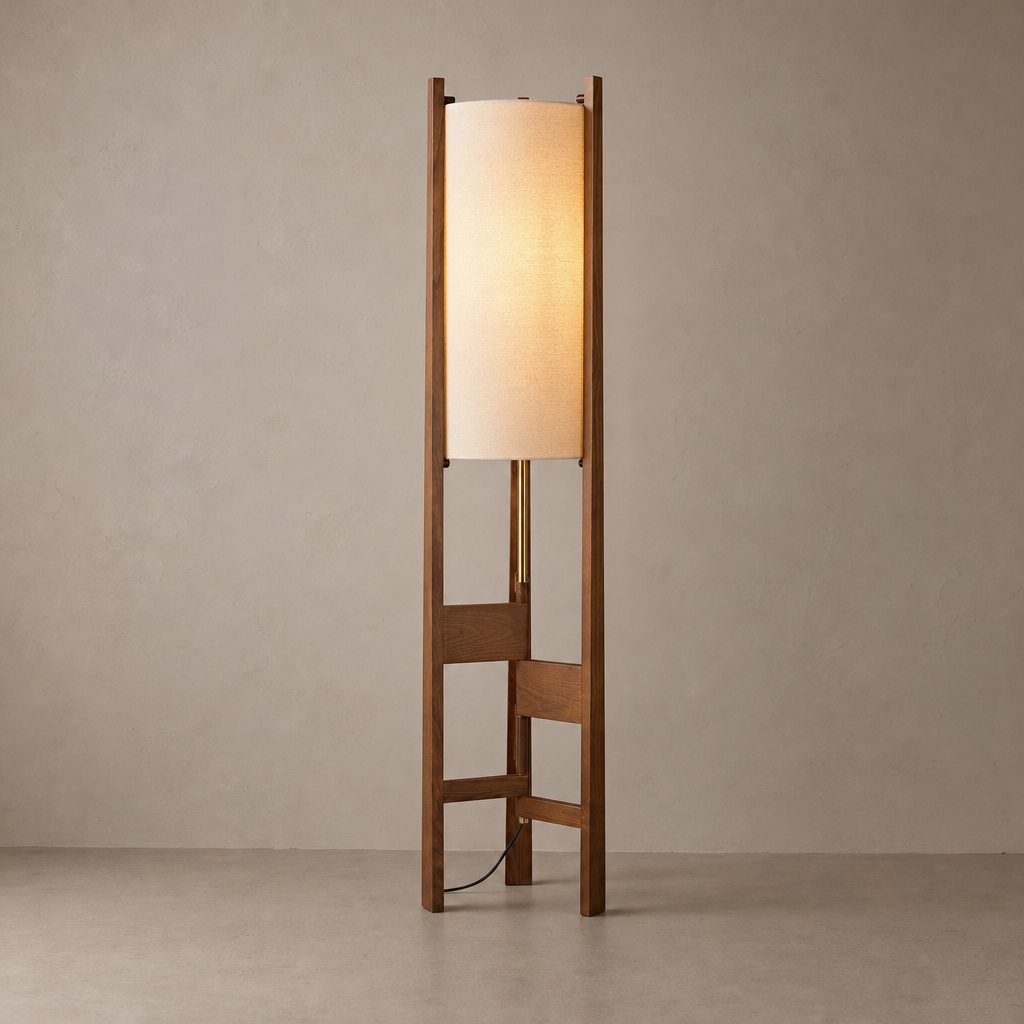 Ashverelle ash wood floor lamp — complete lamp on a neutral floor