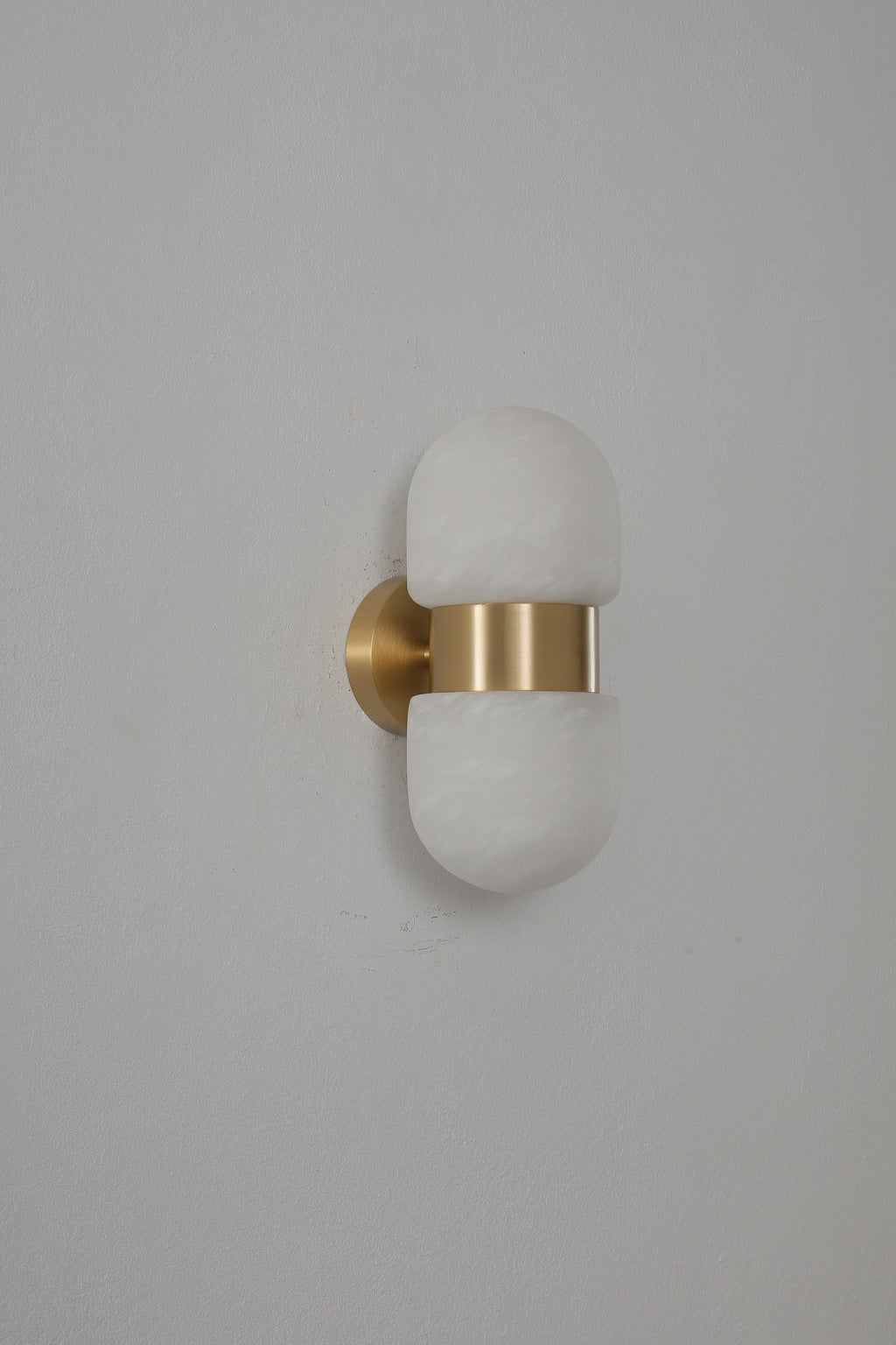 Alabaster Double Capsule Wall Sconce — Natural copper finish switched off, original product photograph