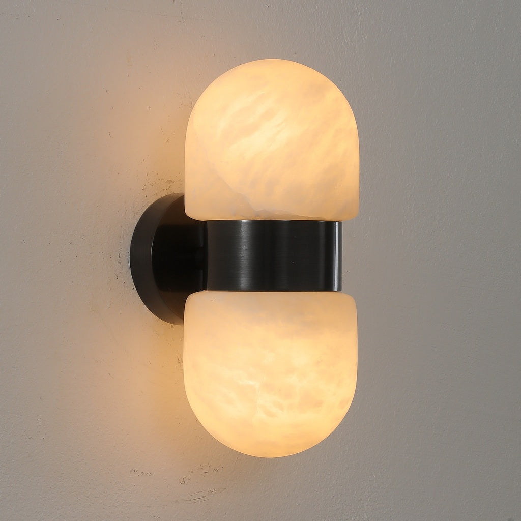 Alabaster Double Capsule Wall Sconce — Black with gold accents complete product variant photograph