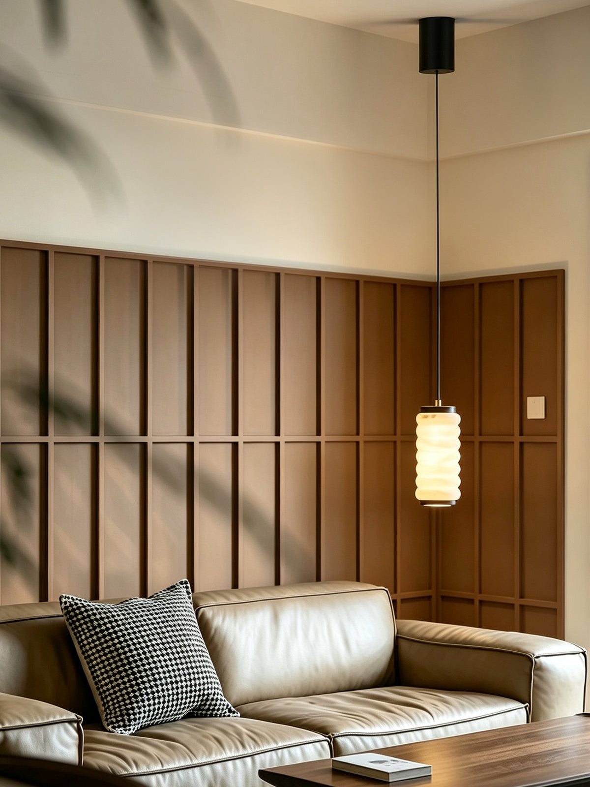 Ruvellune stone pendant in a living room