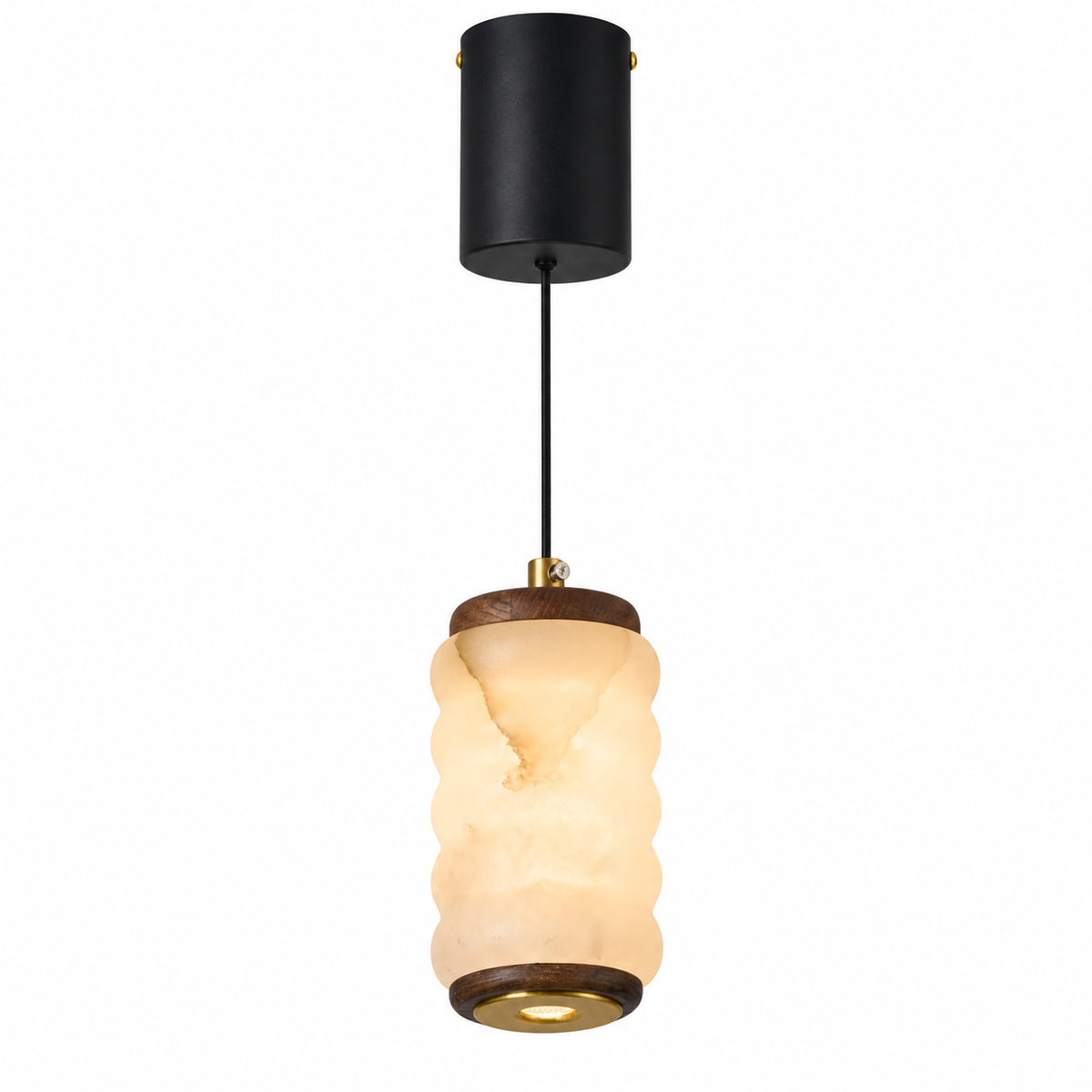 Complete illuminated Ruvellune small 6.69-inch-high stone pendant on white