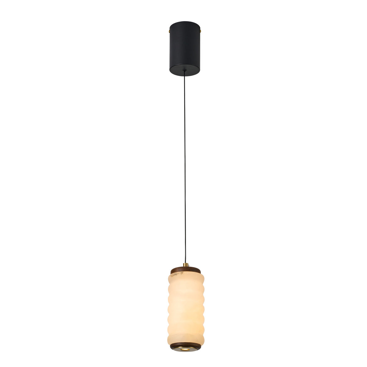 Complete illuminated Ruvellune large 8.27-inch-high stone pendant on white