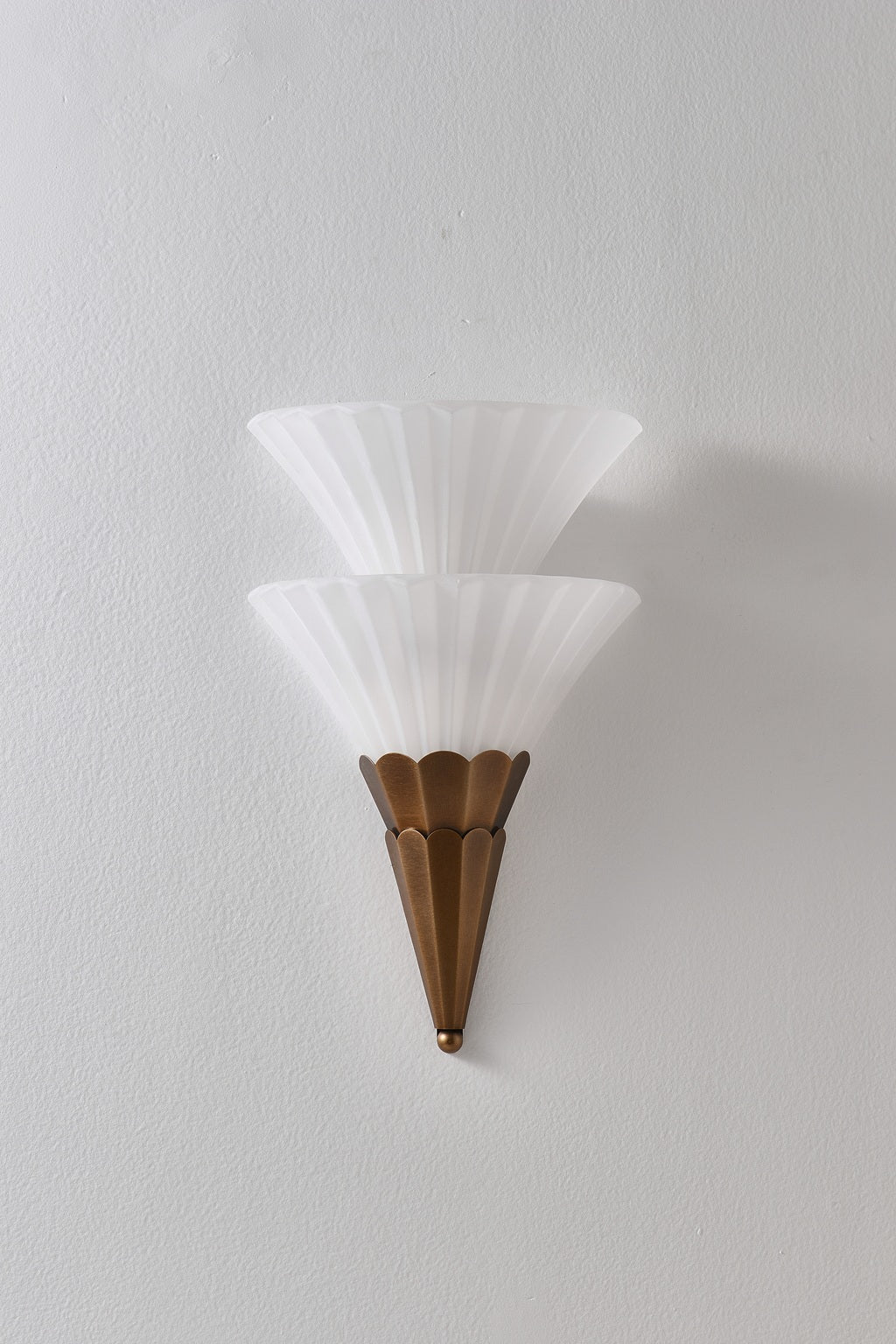 Fanelisse fluted glass wall sconce in Antique Bronze - Two-tier actual front view, unlit