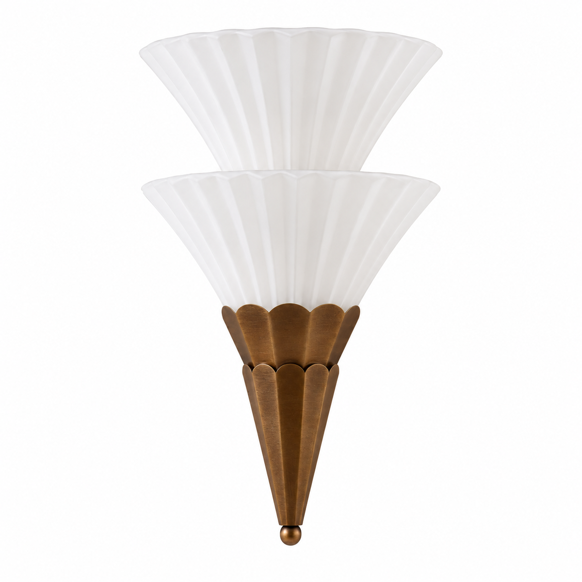 Fanelisse fluted glass wall sconce in Antique Bronze - Two-tier complete white-background view, unlit