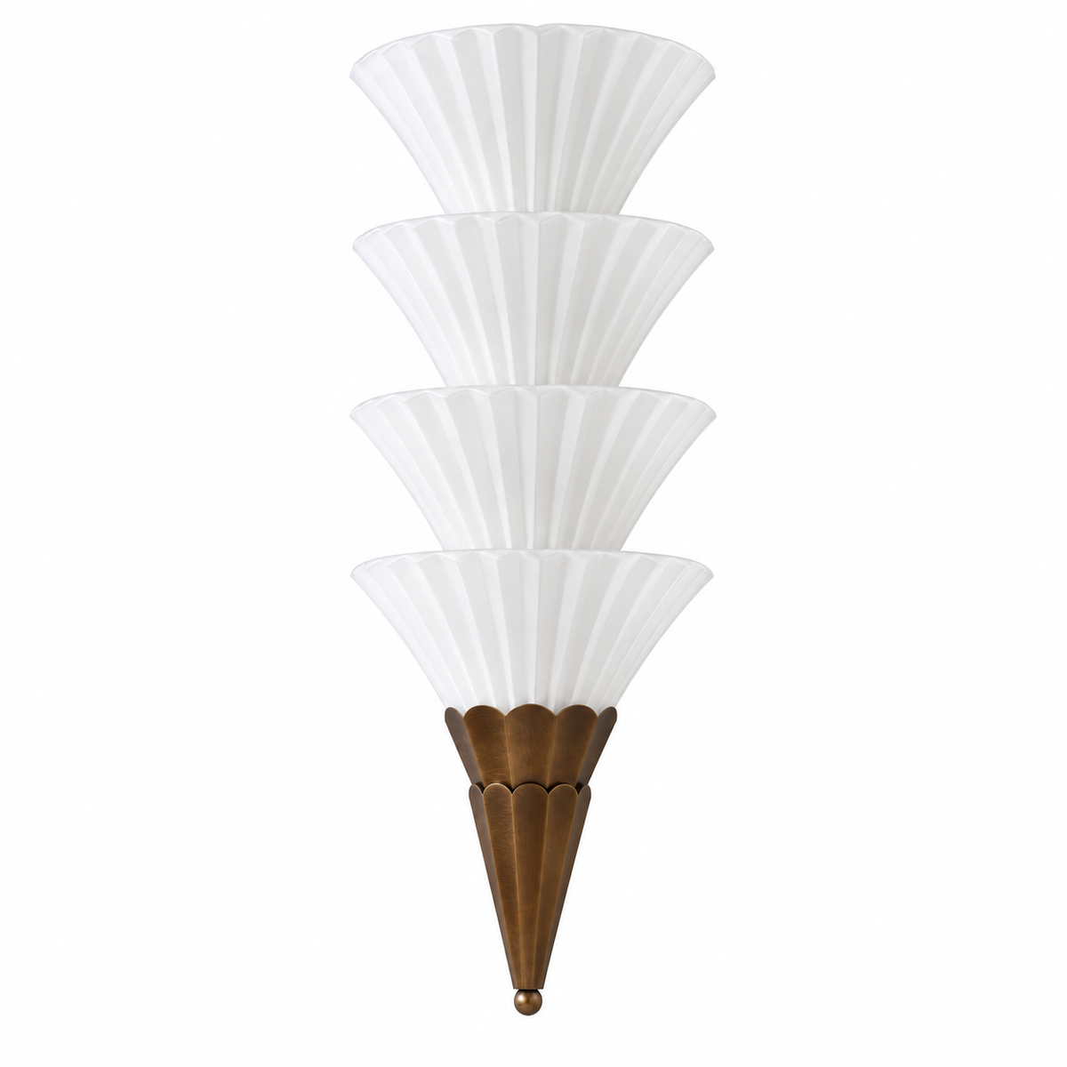 Fanelisse fluted glass wall sconce in Antique Bronze - Four-tier complete white-background view, unlit